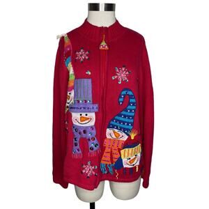 Vintage Tiera International Christmas Collection Women's Snowman Cardigan